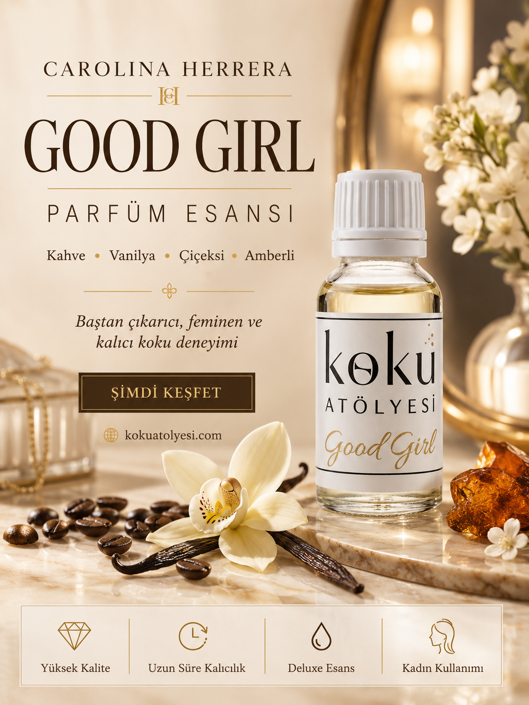 Black Opium Esintili Kadın Parfüm Esansı | Kahve, Vanilya ve Amber Notalı