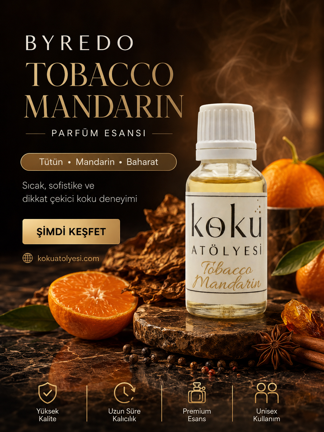 Tobacco Mandarin Esintili Unisex Parfüm Esansı | Tütün, Mandarin ve Baharat Notalı