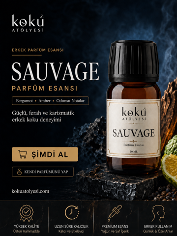 Sauvage Esintili Erkek Parfüm Esansı | Bergamot, Amber ve Odunsu Notalı