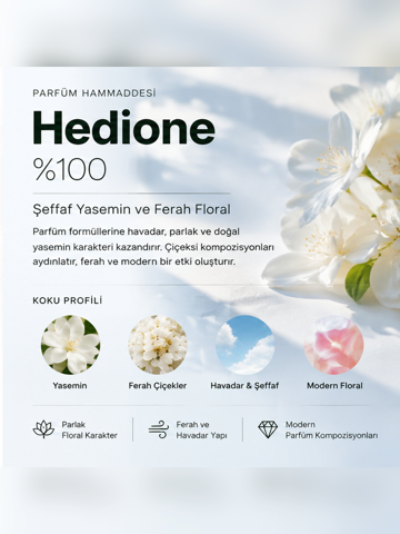 Hedione %100 – Yasemin Karakterli Parfüm Hammaddesi ve Difüzyon Yayılım Artırıcı