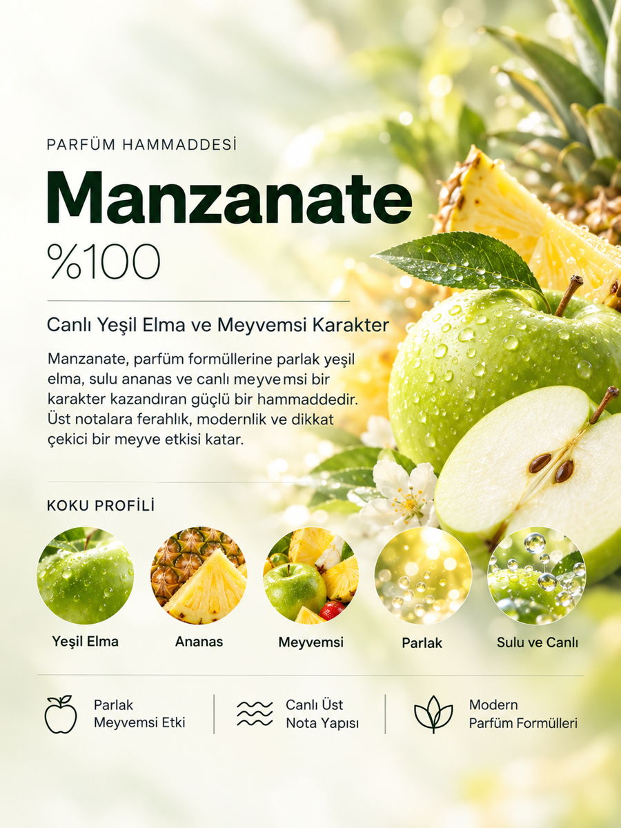 Manzanate %100 | Yeşil Elma, Ananas ve Meyvemsi Parfüm Hammaddesi