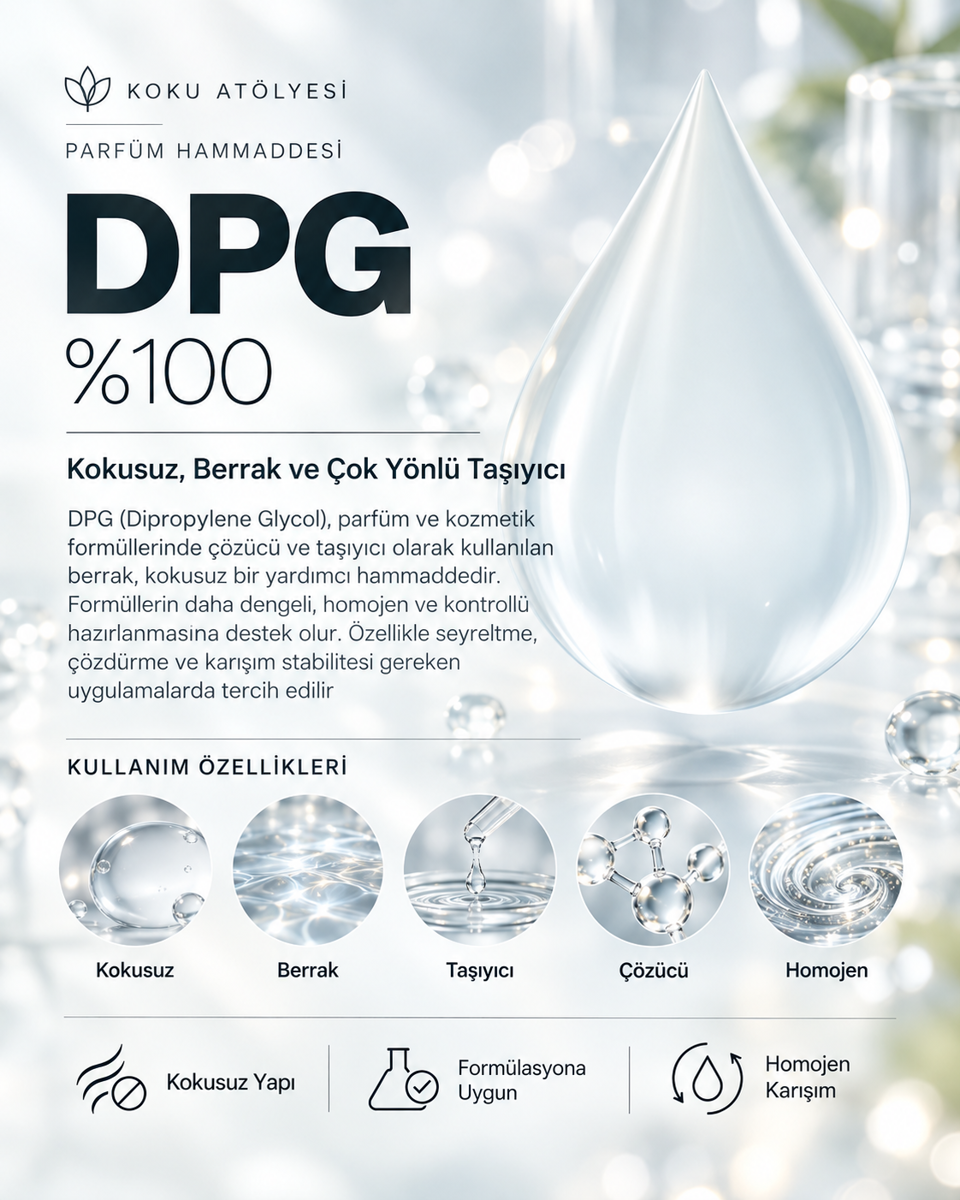 DPG (Dipropilen Glikol) %100 | Kokusuz, Berrak ve Çok Yönlü Parfüm Hammaddesi